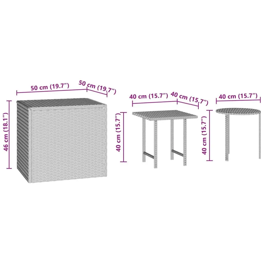 Outdoor Side Table Set 3 Piece Brown Patio Furniture Poly Rattan