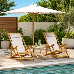 Folding Beach Chair Set: 2 pcs - Acacia Wood & Textilene