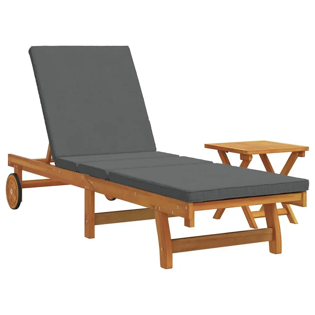 Sun Lounger Outdoor Garden Terrace 2 pcs Solid Acacia Wood Adjustable Backrest Footrest Brown