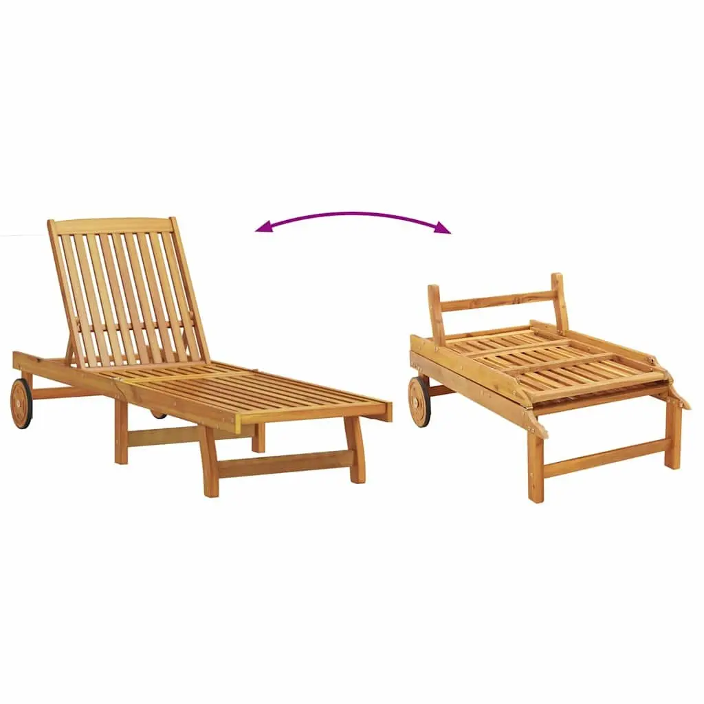Sun Lounger Outdoor Garden Terrace 2 pcs Solid Acacia Wood Adjustable Backrest Footrest Brown