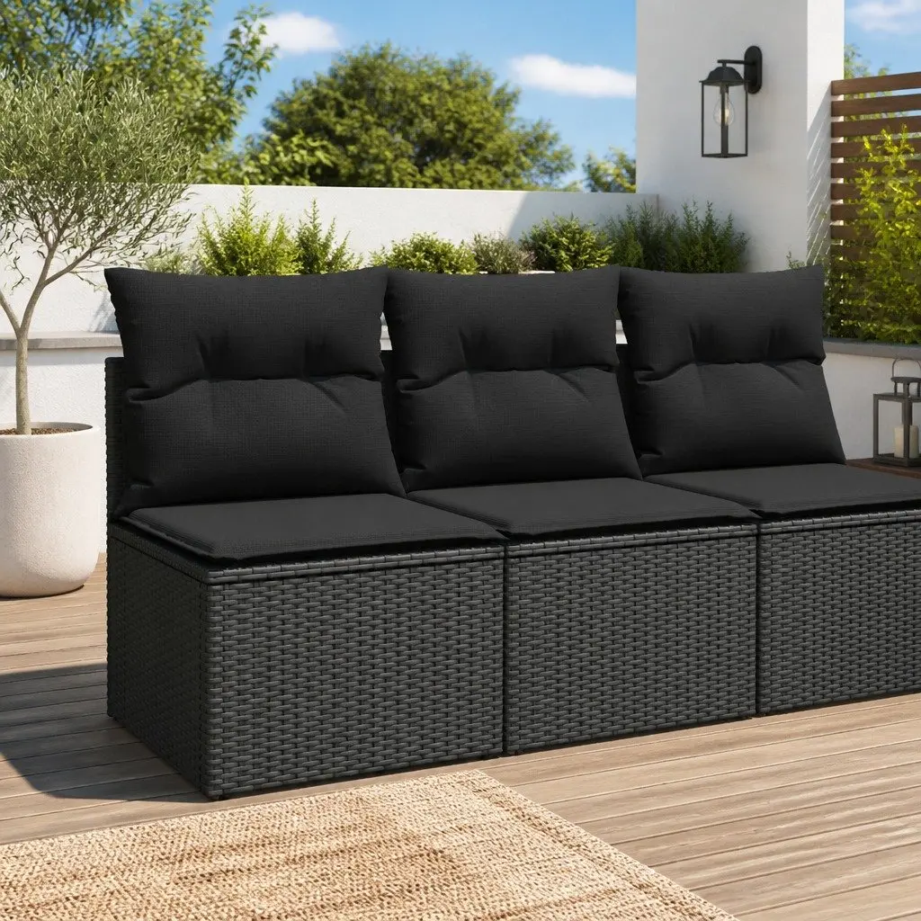 Garden Sofa Set Outdoor Furniture 2 Piece Black Poly Rattan with Cushions