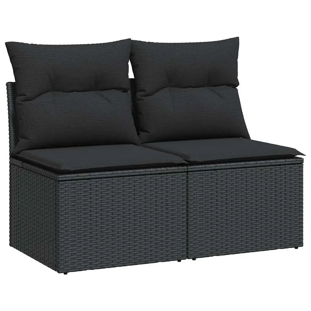 Garden Sofa Set Outdoor Furniture 2 Piece Black Poly Rattan with Cushions