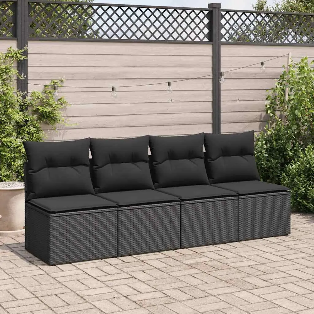 Garden Sofa Set Outdoor Furniture 2 Piece Black Poly Rattan with Cushions