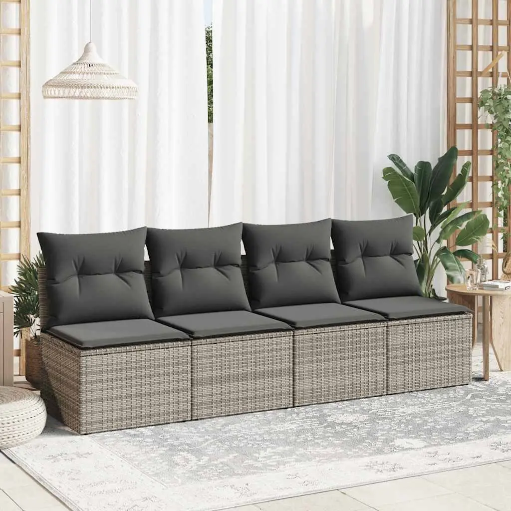 Garden Sofa Set 2 Piece Outdoor Furniture Grey Poly Rattan with Cushions Storage