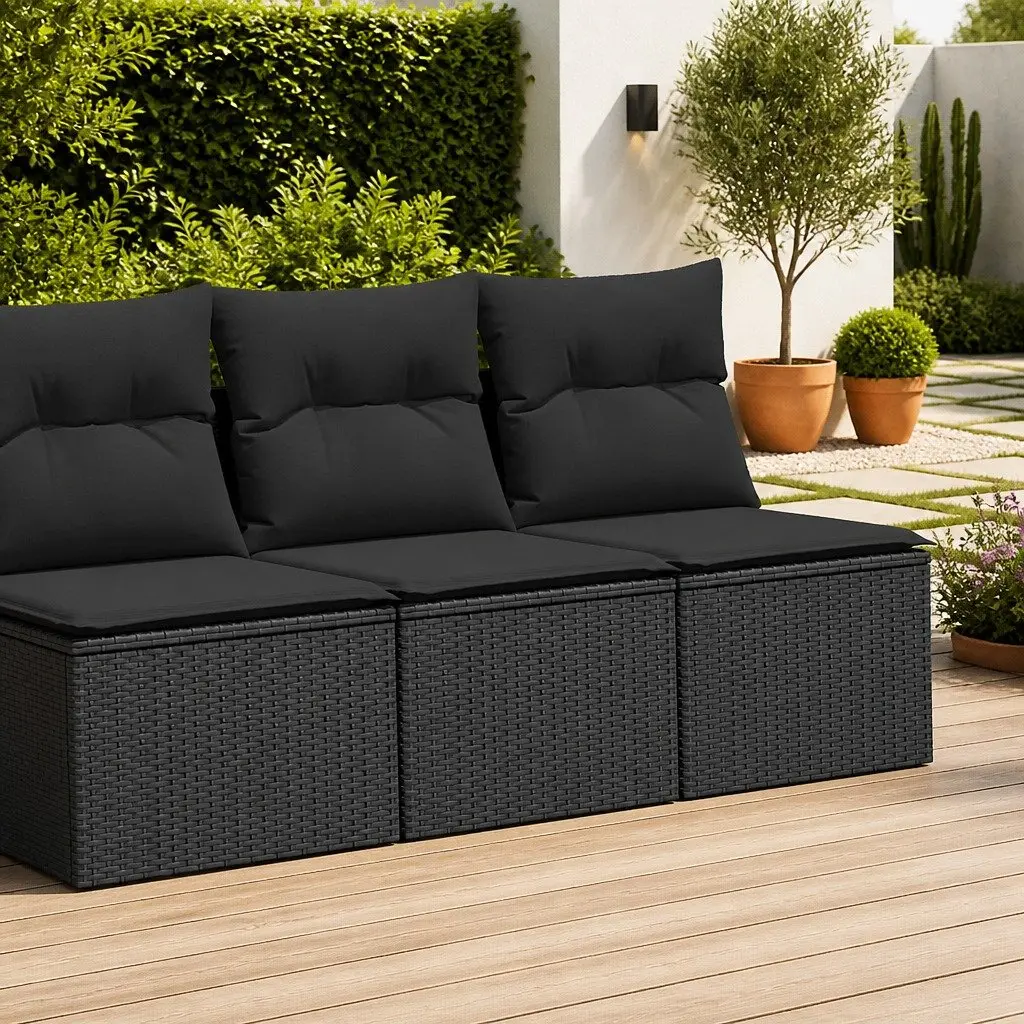 Garden Sofa Set 2 Piece Outdoor Furniture Black Poly Rattan Modular Patio