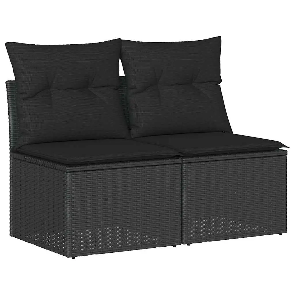 Garden Sofa Set 2 Piece Outdoor Furniture Black Poly Rattan Modular Patio