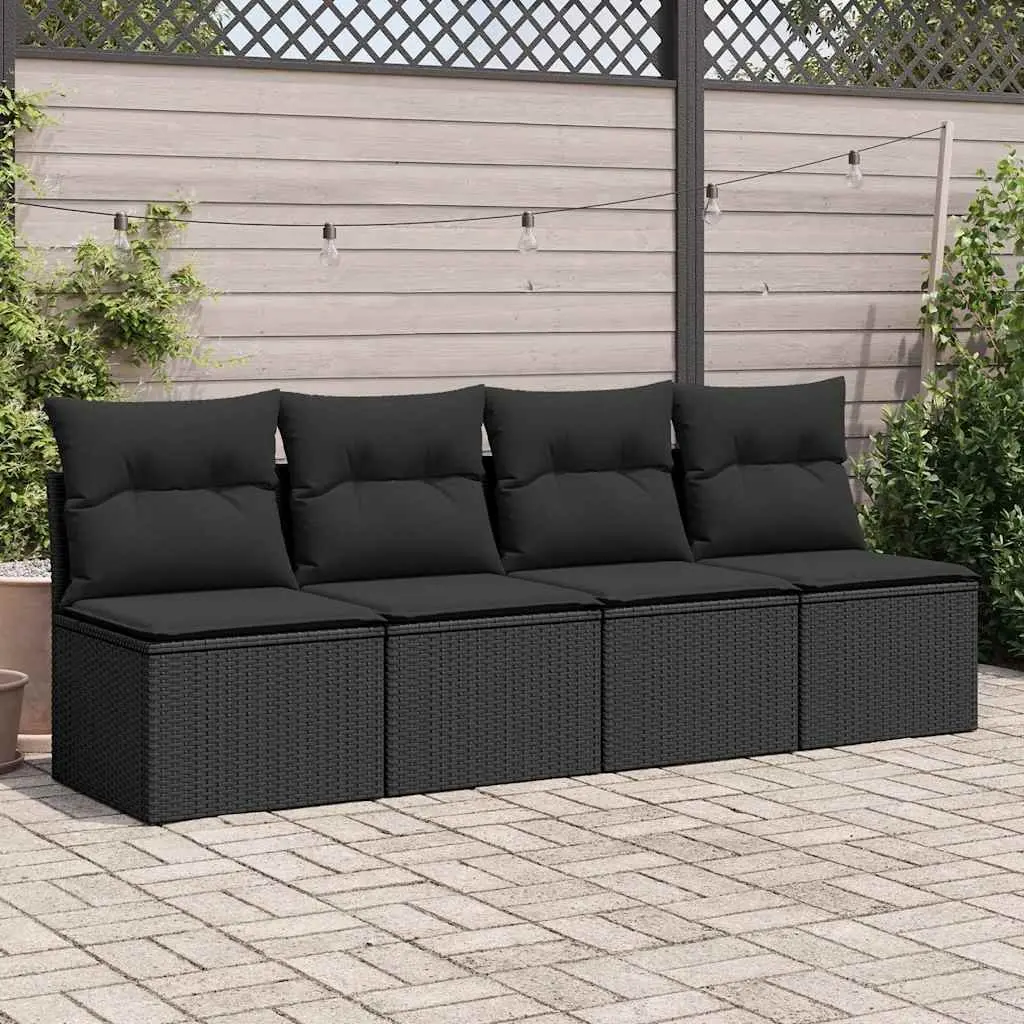 Garden Sofa Set 2 Piece Outdoor Furniture Black Poly Rattan Modular Patio
