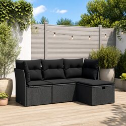 Garden Sofa Set - 4 Pieces of Black Poly Rattan