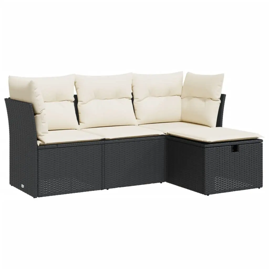 4-Piece Black Poly Rattan Sofa Set