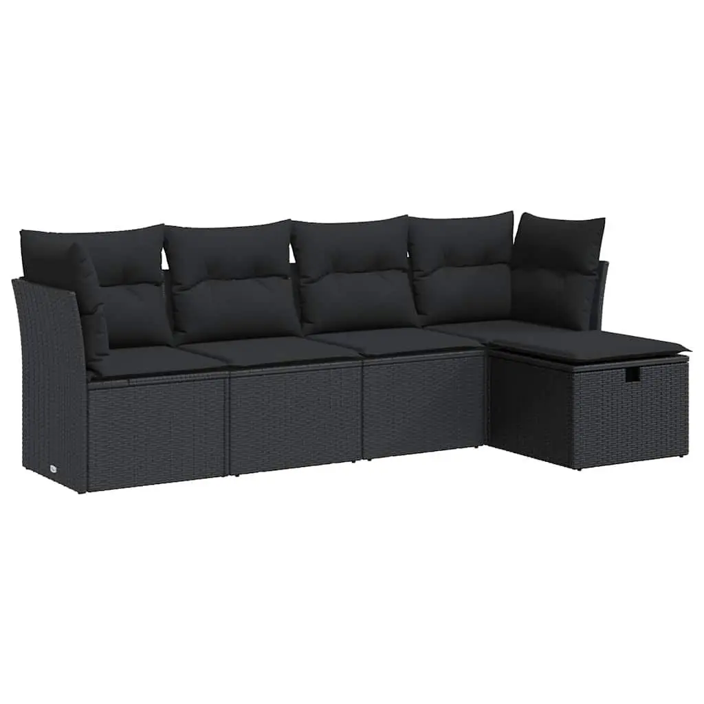 Garden Sofa Set Outdoor Furniture 5 Piece Black Poly