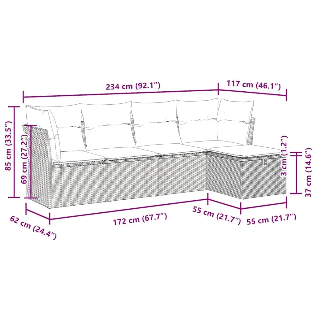 Garden Sofa Set Outdoor Furniture 5 Piece Black Poly