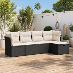 5 Piece Modular Garden Sofa Set - Black PE Rattan
