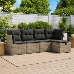 Garden Sofa Set 5 Pieces - Grey PE Rattan Modular Design