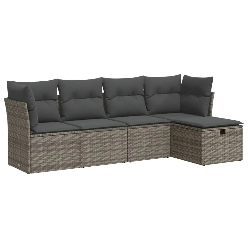 Garden Sofa Set Outdoor Furniture 5 Piece Grey Poly Rattan Modular with Storage