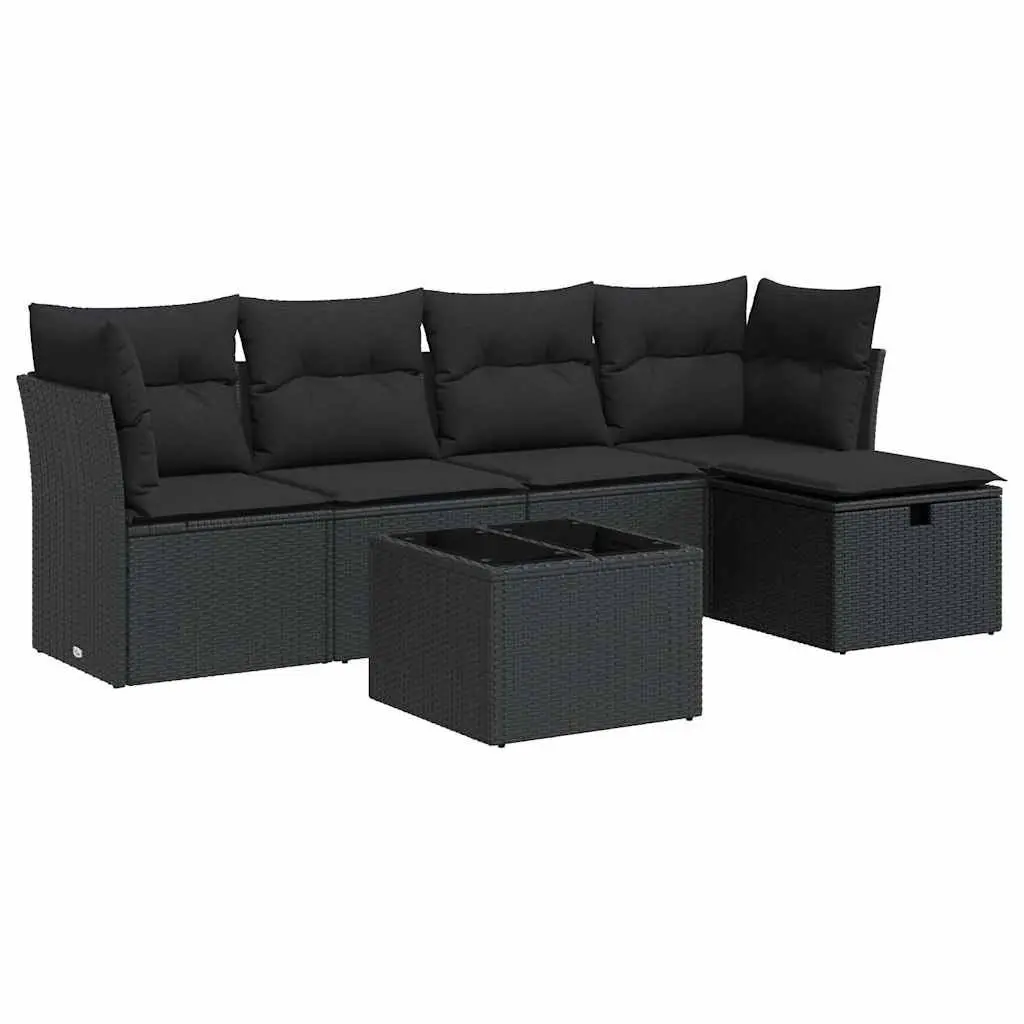 Outdoor Furniture Sofa Set 6 Piece Modular Lounge Black Poly Rattan for Patio Garden