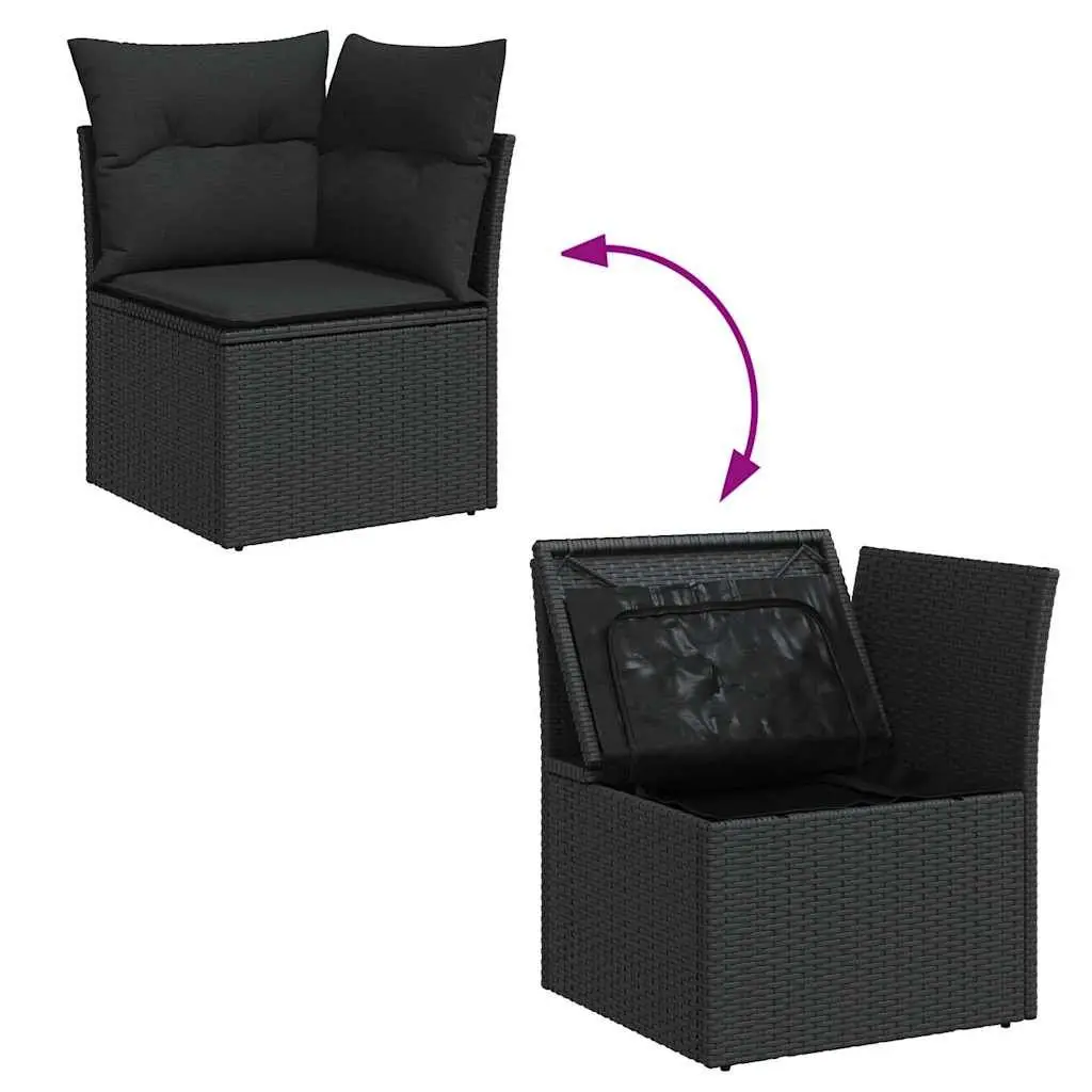 Outdoor Furniture Sofa Set 6 Piece Modular Lounge Black Poly Rattan for Patio Garden