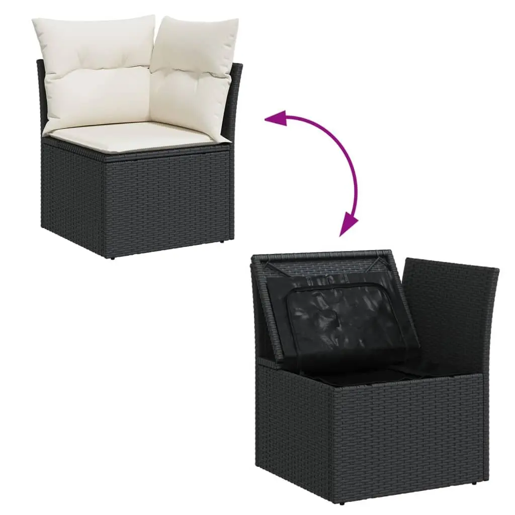 Garden Sofa Set 6 Piece Outdoor Patio Furniture Black Poly Rattan with Cushions