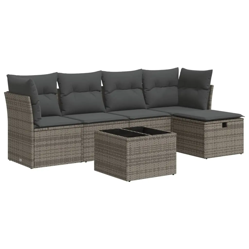 Garden Sofa Set 6 Piece Outdoor Furniture with Cushions Grey Poly Rattan Modular