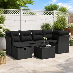 Garden Sofa Set - 7 Piece with Black PE Rattan Construction