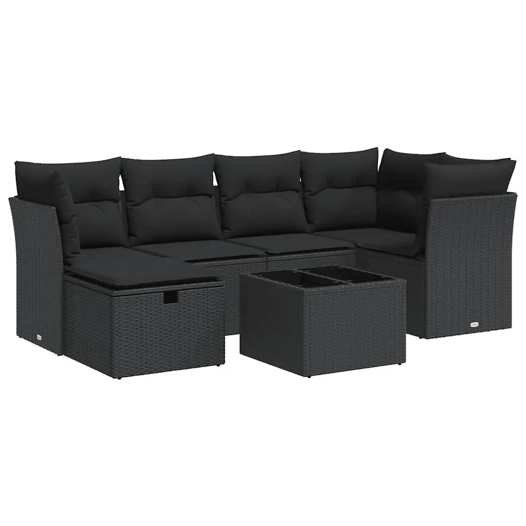 Garden Sofa Set Outdoor Furniture 7 Piece Modular Black Poly Rattan