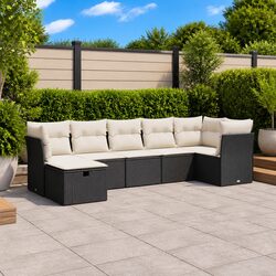 7 Piece Outdoor Sofa Set with Black Poly Rattan Construction