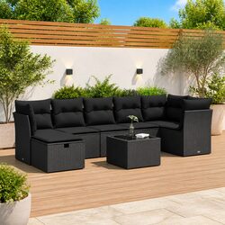 8-Piece Modular Garden Sofa Set - Black PE Rattan Details