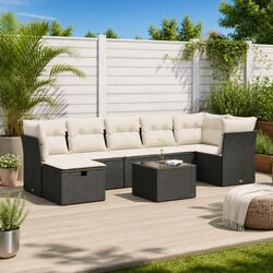 8 Piece Modular Garden Sofa Set - Black Rattan