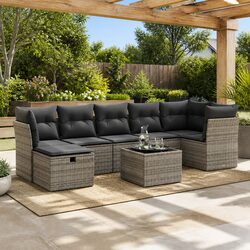8-Piece Grey Garden Sofa Set with Cushions and Storage