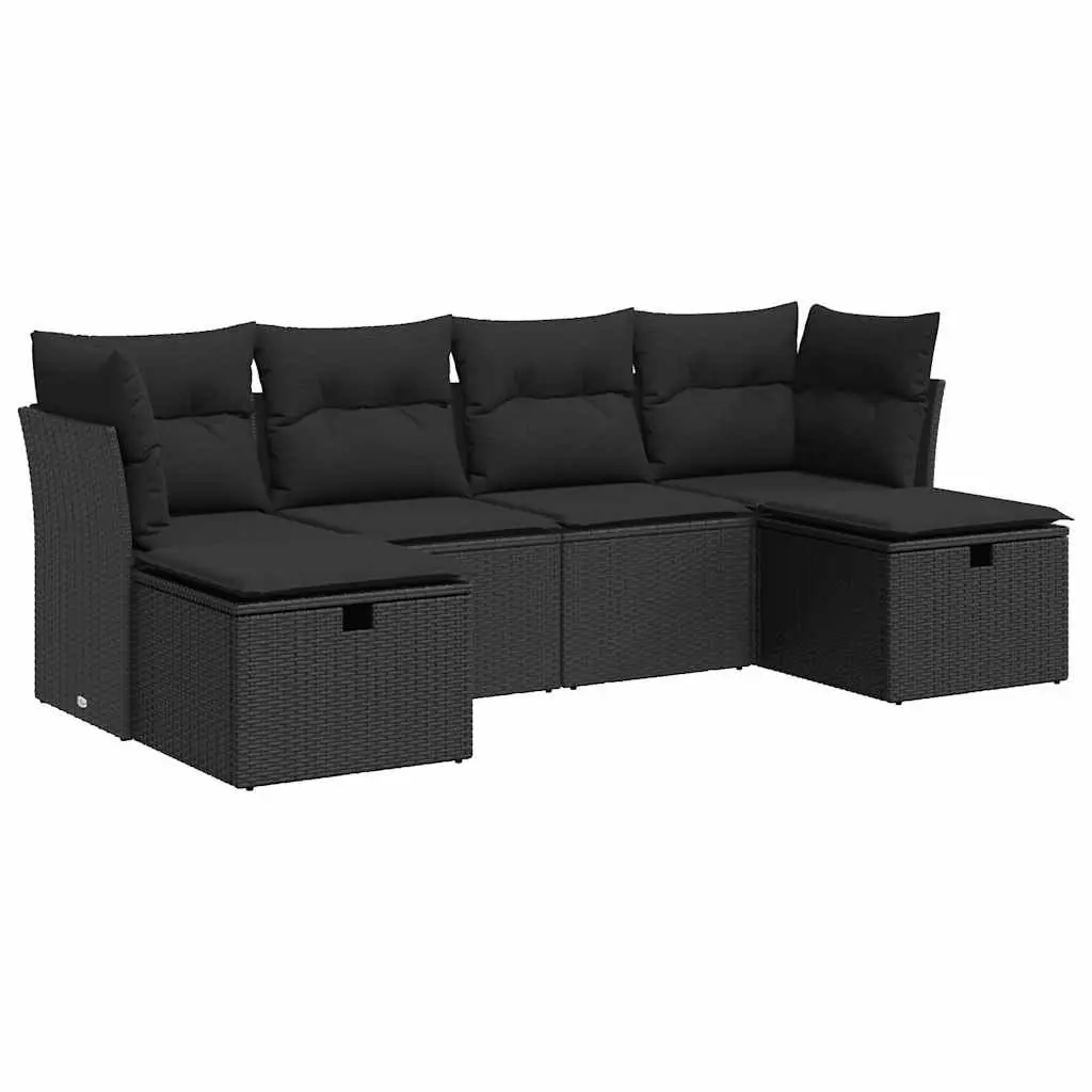 Garden Sofa Set 6 Piece Outdoor Patio Furniture Black Poly Rattan Modular with