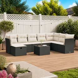 Specifications of 9 Piece Black Poly Rattan Sofa Set
