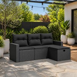 Garden Sofa Set Specifications: 4-Piece Black Outdoor Set