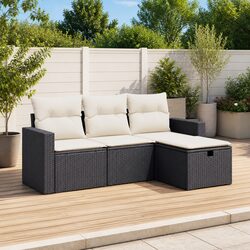 Garden Sofa Set 4 Piece Outdoor Furniture Patio Lounge Suite Black Poly Rattan