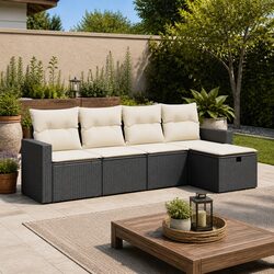 Specifications of 5-Piece Black Garden Sofa Set with Storage