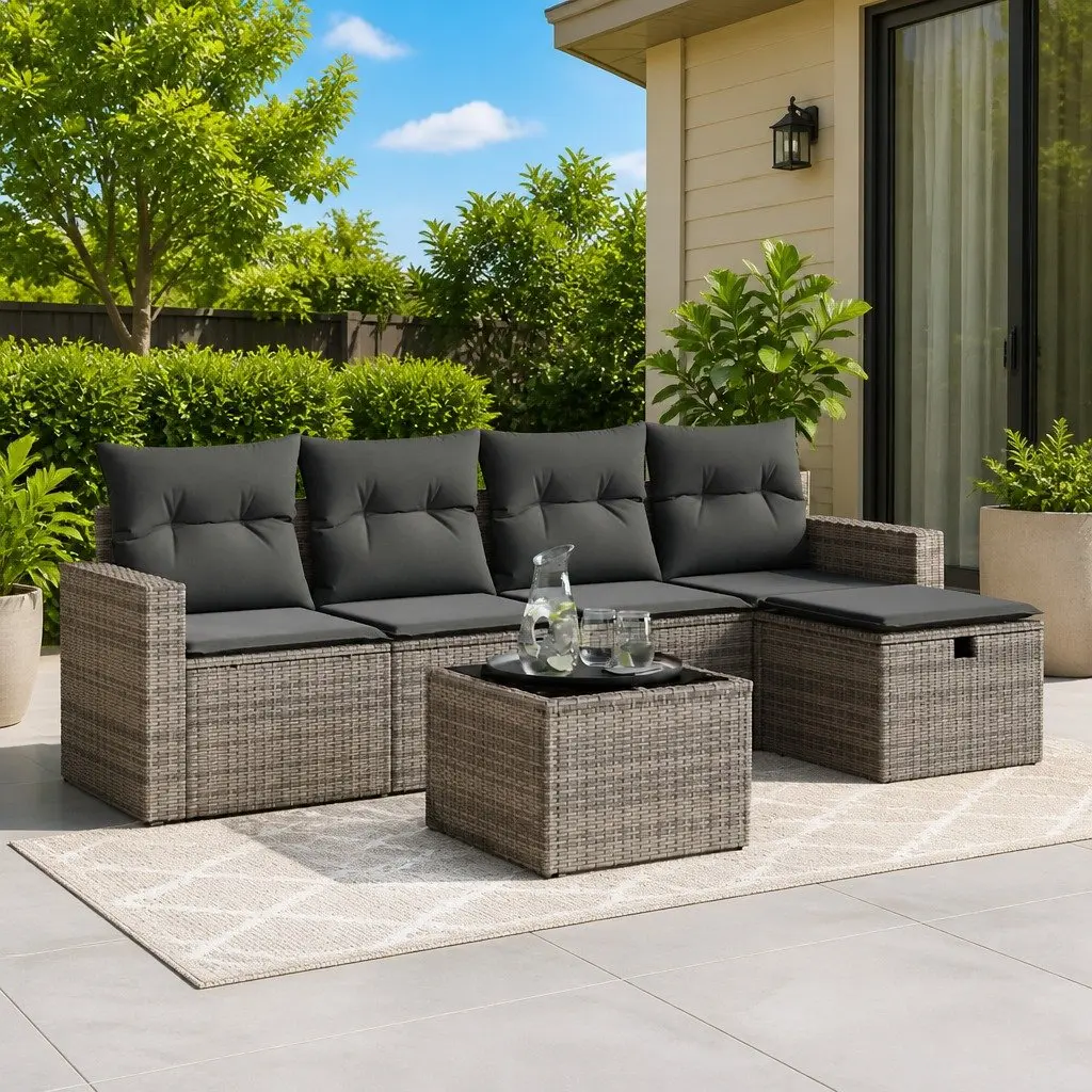 6-Piece Grey Modular Garden Sofa Set