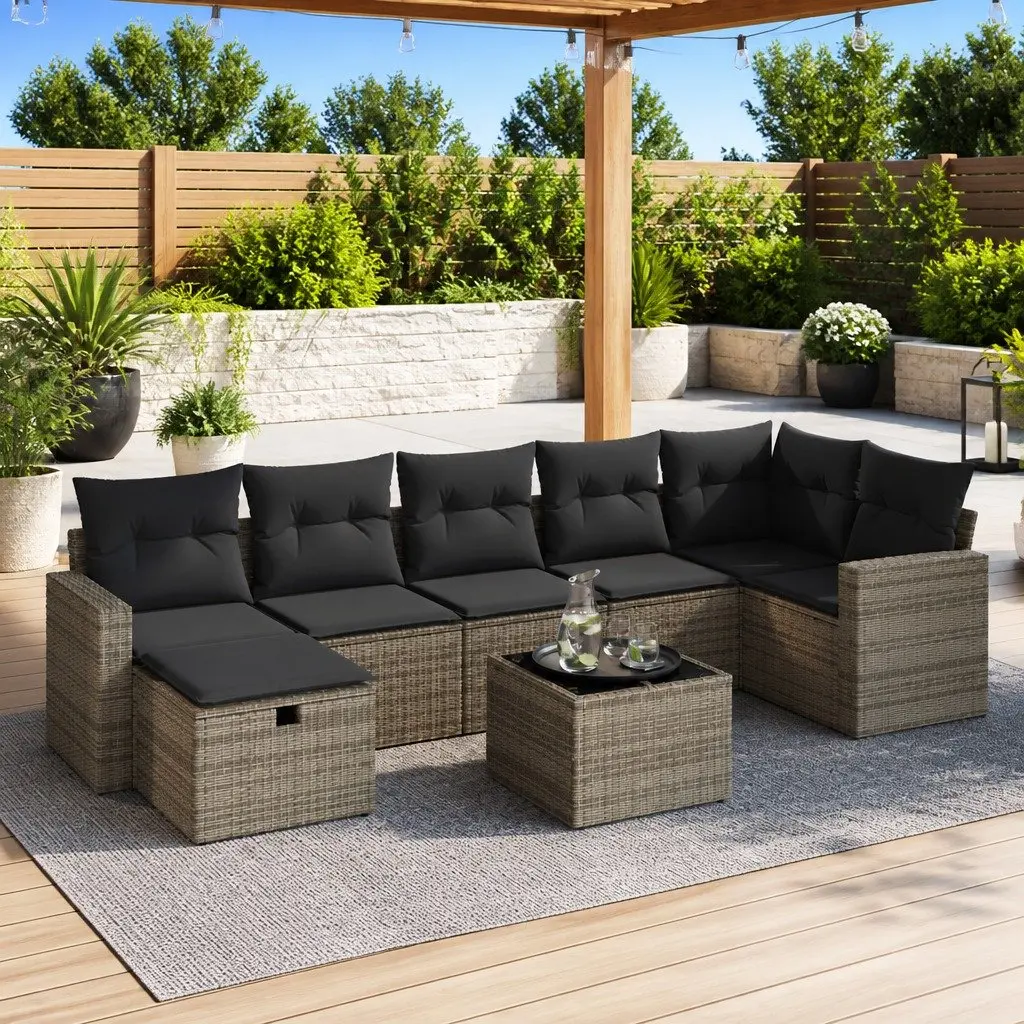 8 Piece Grey Poly Rattan Garden Sofa Set