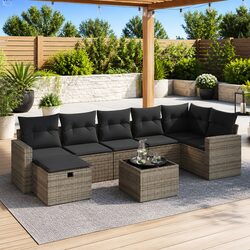 Durable 8 Piece Grey Poly Rattan Garden Sofa Set