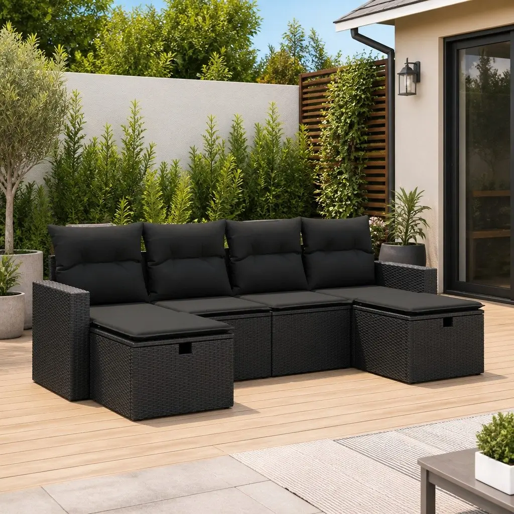 6-Piece Garden Sofa Set in Black