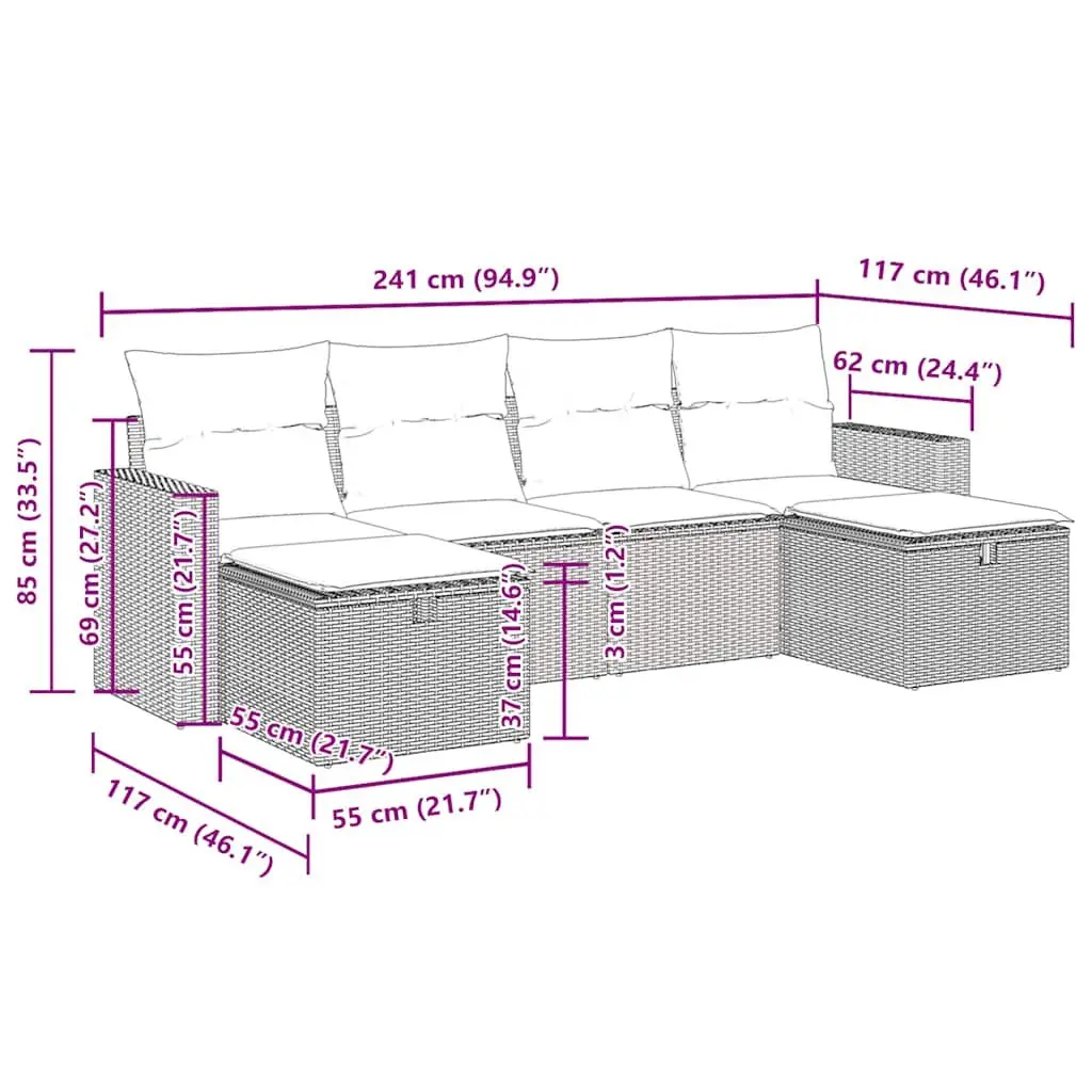 6-Piece Garden Sofa Set in Black