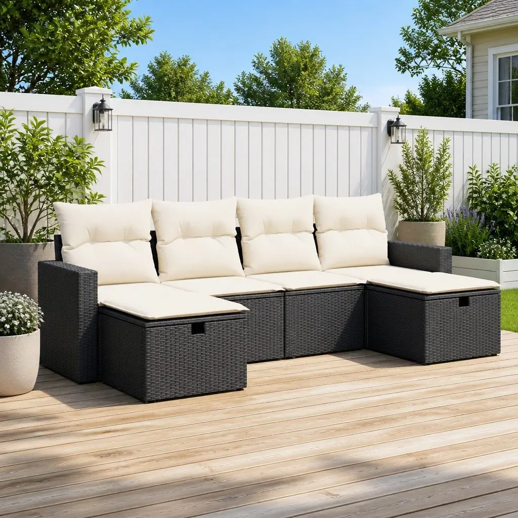6 Piece Black Modular Patio Furniture Set