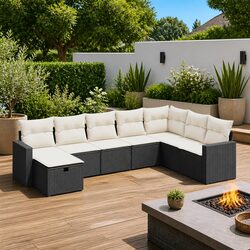 8-Piece Black Poly Rattan Outdoor Sofa Set Specifications