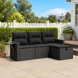 Garden Sofa Set: 4-Piece Modular Black Rattan Furniture