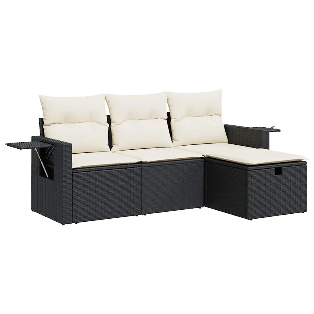 4-Piece Black Poly Rattan Outdoor Sofa Set