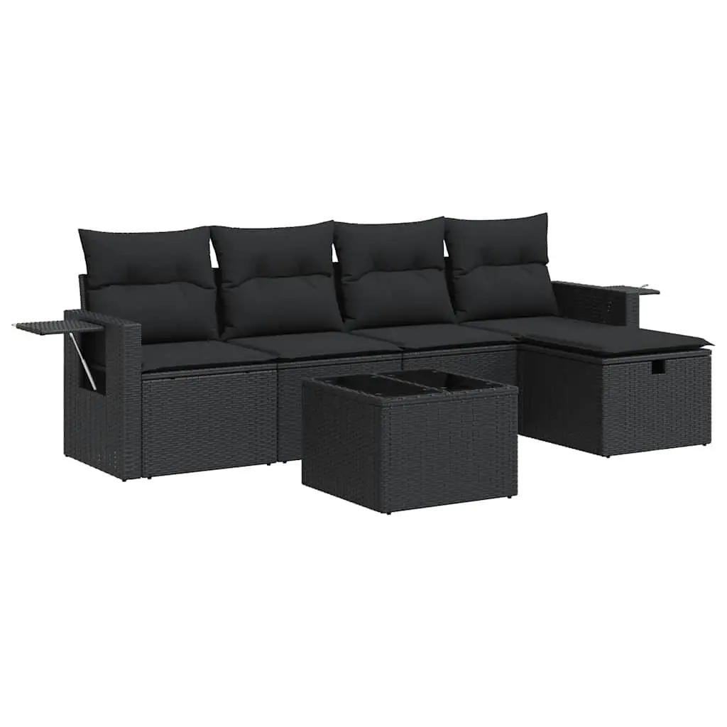 Garden Sofa Set 6 Piece Outdoor Furniture Black Poly Rattan Modular Patio