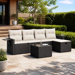 6-Piece Modular Garden Sofa Set in Black PE Rattan