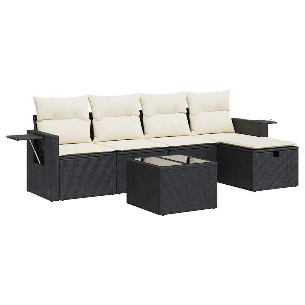 Garden Sofa Set Outdoor Furniture 6 Piece Black Poly Rattan Patio Seating