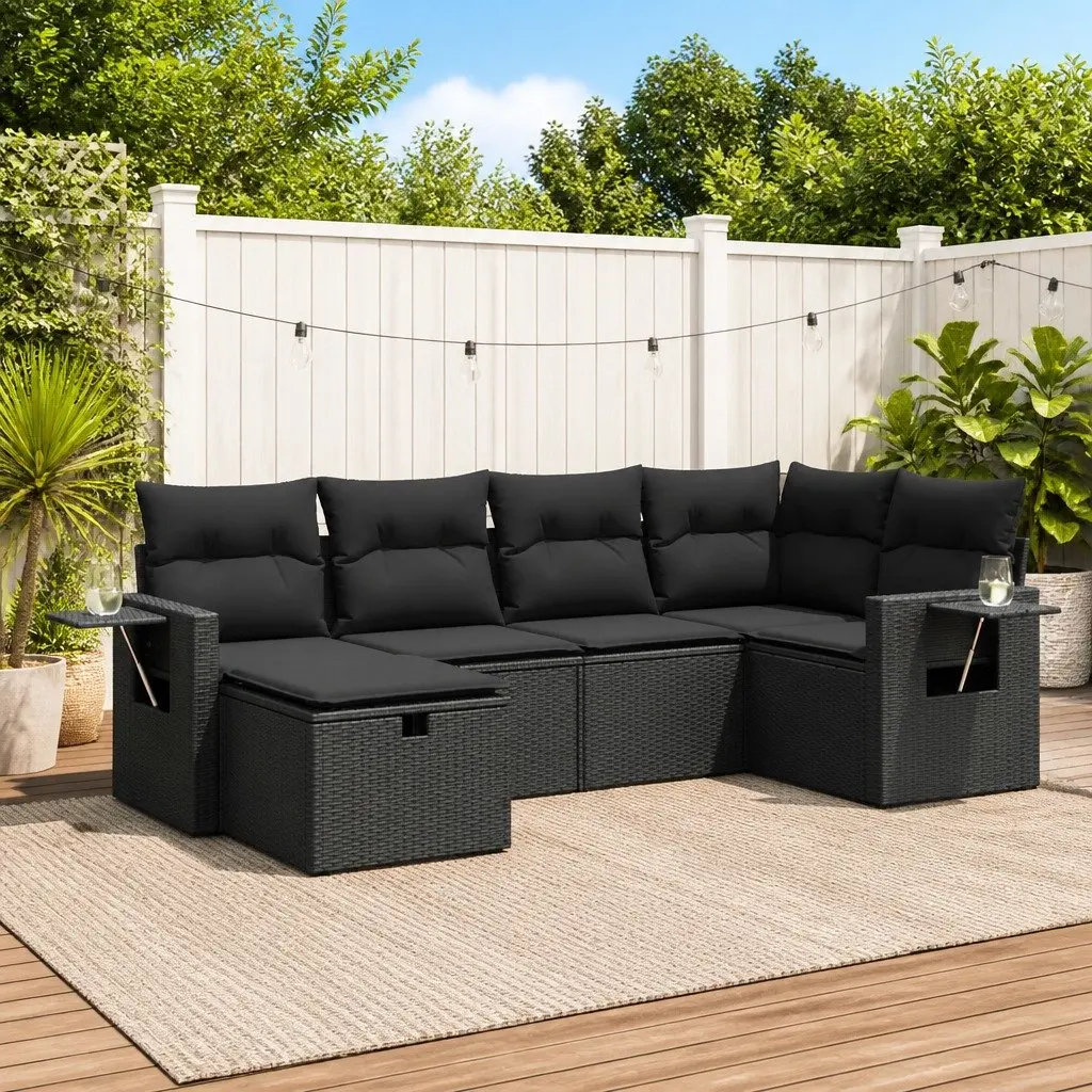 Garden Sofa Set Outdoor Furniture 6 Piece Black Poly Rattan