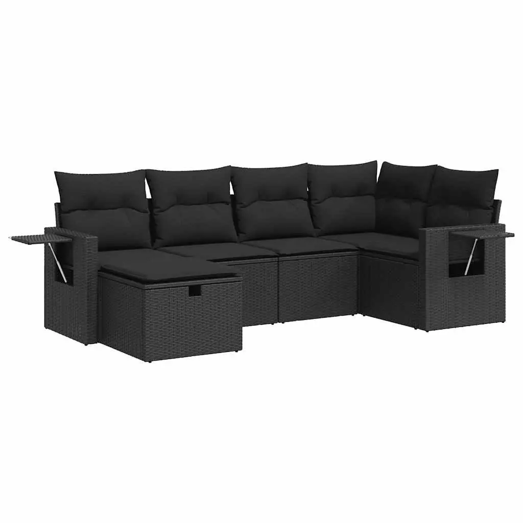 Garden Sofa Set Outdoor Furniture 6 Piece Black Poly Rattan