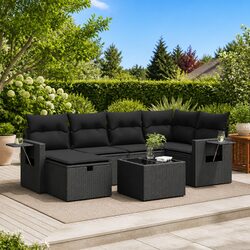 7-Piece Modular Garden Sofa Set in Black with Cushions