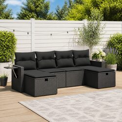 Garden Sofa Set 6 Piece Outdoor Furniture Poly Rattan Black Patio Lounge with