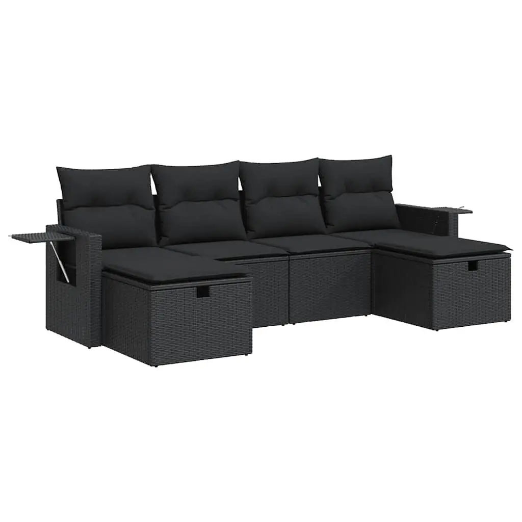Garden Sofa Set Outdoor Furniture Modular 6 Piece Black Poly Rattan Patio Lounge